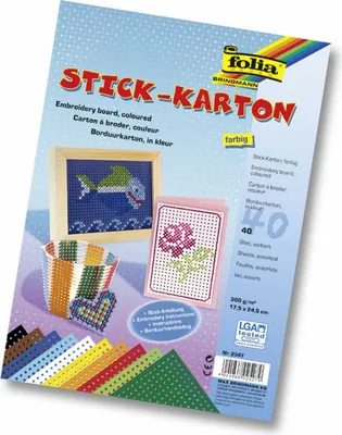 Produktbild von folia 2347 Stickkarton 300g/m², 17,5x24,5cm, unbedruckt, mit Anleitung, mehrfarbig (40 Bogen)