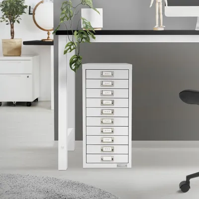 Immagine prodotto di ML-Design schedario con 10 cassetti, 28x38x60 cm, bianco, cassettiera in metallo per DIN A4, con portaetichette