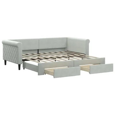 Produktbild von Tagesbett Ausziehbar mit Schubladen Hellgrau 90x190 cm Samt
