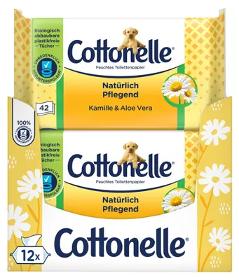 Produktbild von Cottonelle feuchtes Toilettenpapier, Kamille & Aloe Vera, 12 x 42 Tücher