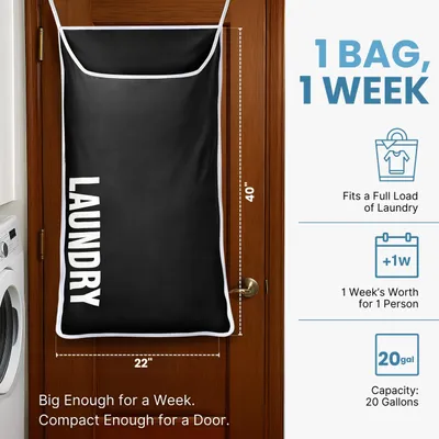 Zdjęcie produktu dla Koszyk na pranie wiszący, XL, 102 x 66 cm, oszczędzający miejsce, do zawieszenia na drzwiach