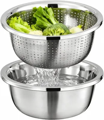 Immagine prodotto di Set di colino e ciotola in acciaio inossidabile, 22 cm, impilabili, per la cucina