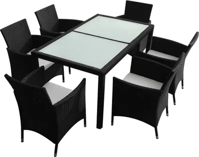 Produktbild von vidaXL 7-tlg. Garten-Essgruppe mit Auflagen Poly Rattan Schwarz