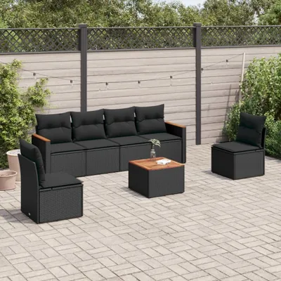 Produktbild von Design 7-tlg. Garten-Sofagarnitur mit Kissen Schwarz Poly Rattan, Gartenmöbel-Sets 2024 Neu