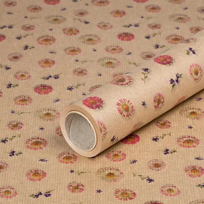 Image de Papier cadeau « Marguerites », 0,70 x 10 m, papier kraft - Anniversaire