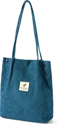 Produktbild von OKWISH Cord Umhängetasche Damen, Groß Schultertasche Canvas Tasche Tote Handtasche für Alltag, Büro, Schulausflug und Einkauf Blau