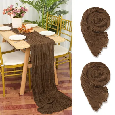 Productafbeelding van Servetten/tafelrunners, bruin, 2 stuks, 90 x 300 cm, mousseline, katoen, rustiek, boho, bruiloftdecoratie