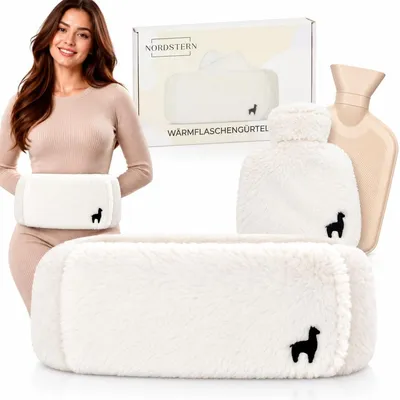 Immagine prodotto di Borsa dell'acqua calda con cinghia - 1 litro - 130 cm - Rivestimento in peluche - Per schiena, pancia e collo