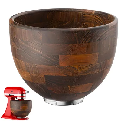 Produktbild von Hochwertige Holz-Rührschüssel, geeignet für KitchenAid 4,5–5 Quart Neigungsküchenmaschinen, echte Naturholzschüssel mit Edelstahl-Basis