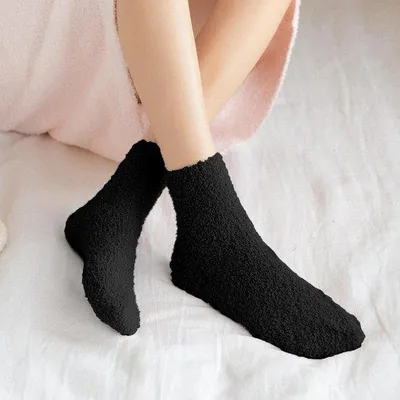 Productafbeelding van 6 Paar Knuffelsokken voor Dames 35-40, Wollen Sokken, Zwarte Sokken, Thermische Sokken voor Dames, Warme Sokken, Sokken voor Heren, Slaapsokken