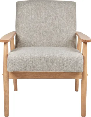 Zdjęcie produktu dla BELIANI Fotel szary tapicerowany poliester lniany jasna drewniana rama i podłokietniki retro design do salonu
