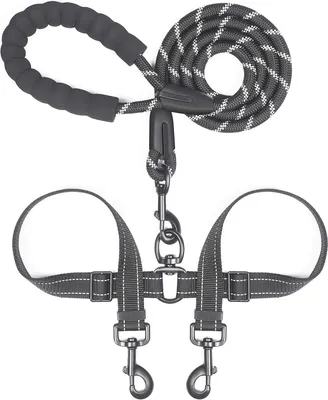 Produktbild von Verstellbare Doppelhundeleine,Doppelhundeleine,360-Grad-Drehung Doppelhundelauf-Trainingsleine,geeignet für zwei Hunde (18-120 Pfund,schwarz)
