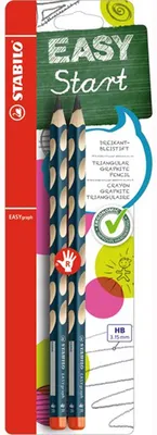 Zdjęcie produktu dla Ergonomiczny trójkątny ołówek dla praworęcznych - STABILO EASYgraph w kolorze benzynowym - opakowanie 2 sztuki - twardość HB