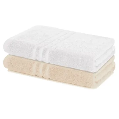 Zdjęcie produktu dla Lavea® Zestaw 2 ręczników kąpielowych 100 x 150 cm Bawełna, bardzo chłonny ręcznik kąpielowy, ręcznik frotte Elena, ręcznik kąpielowy, miękki, można prać w temperaturze 60°C, można suszyć w suszarce, biały i kremowy