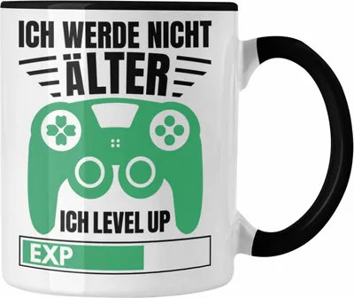 Produktbild von Trendation - Zocker Tasse Geschenk Gamer Geschenkidee Lustiger Spruch Gaming Geburtstag Ich Level Up (Schwarz)