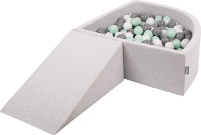 Produktbild von KiddyMoon spielplatz schaumstoff mit viertel eckig bällebad (100 bälle) hindernisläufe, hellgrau:weiß/grau/minze