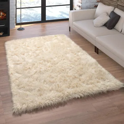 Produktbild von Kunstfell Fellteppich Imitat Sitzkissen Herzform Rund Verschiedene Formen, Creme Grösse 60x100 cm