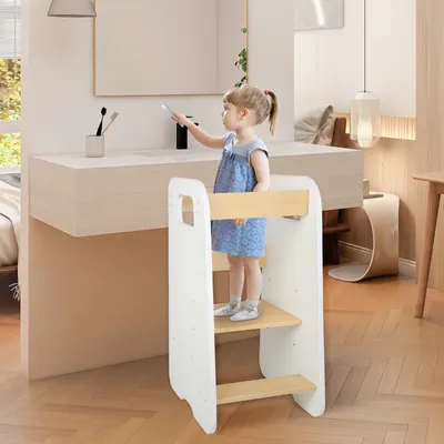 Produktbild von Lernturm aus Holz,Learning Tower,Kippschutz Kindermöbel für Kinder,Montessori Küchenhelfer Stehhilfe Tritthocker für Küche/Arbeitsplatte 80x50x40cm