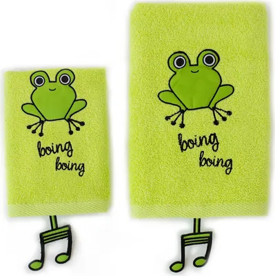 Produktbild von Milk&Moo Cacha Frog Kinder Handtuch Set, 100% Baumwolle, kuschelig weich, extrem saugfähig und verblassen fest, 1 Badetuch und 1 Waschlappen, 2er Set, grün, ab 0 Monate