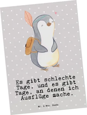 Produktbild von Mr. & Mrs. Panda Postkarte Pinguin Ausflug - Grau Pastell - Geschenk, Ansichtskarten, Ansichtskarte, bildkarte, Ausflüge machen, Postkarten, Reisen, Ausflugsziele