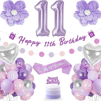 Imagen del producto de Decoración para fiestas de cumpleaños, globo de aluminio con el número 11, set de globos morados, para niñas