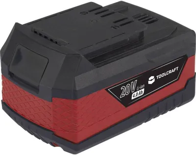 A black and red power tool battery pack.