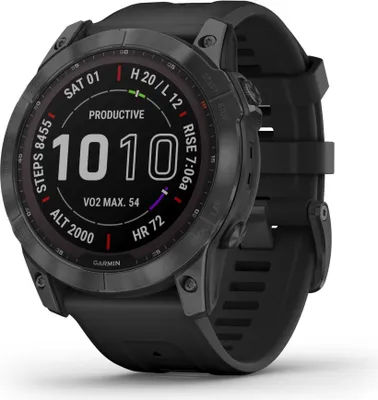 Zdjęcie produktu dla Garmin fenix 7X Sapphire Solar - 51 mm - Titanium Carbon Gray DLC - Zegarek sportowy z paskiem - Silikon - czarny - Rozmiar nadgarstka: 127-210 mm - Wyświetlacz 3,556 cm (1,4")