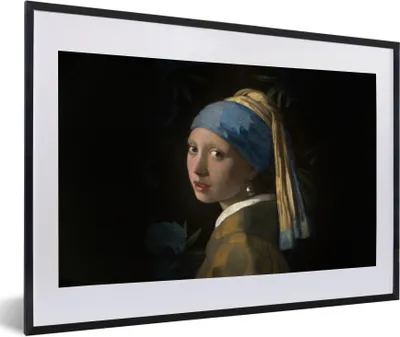 Produktbild von MuchoWow® Gerahmtes Poster Das Mädchen mit dem Perlenohrring - Vermeer - Pflanzen 60x40 cm - Poster mit Schwarzem Bilderrahmen Wandposter Rahmen Foto Bilder - Schlafzimmer - Plakat in Rahmen - Drucken