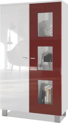 Produktbild von Vladon Vitrine Denjo,  Germany, Standvitrine mit 2 Türen und 3 Glaseinsätzen, Weiß matt/ Weiß Hochglanz (71 x 129 x 35 cm)