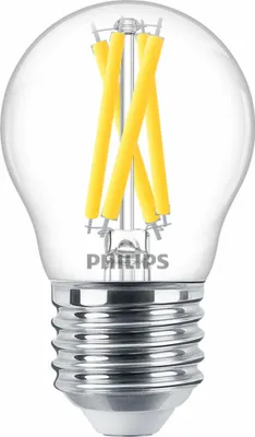 A close-up studio shot of a Philips LED light bulb.