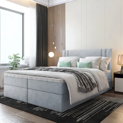 Produktbild von Bett, Boxspringbett RALI mit Bonell-Matratze und T25 Topper, 2 Bettkästen, Doppelbett, Stauraum 140x200 cm (Hellgrau - Itaka 51)