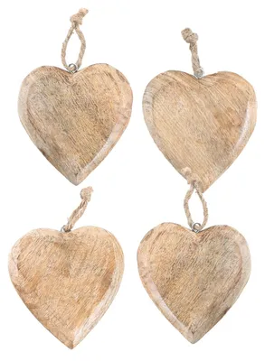 Produktbild von 4 große Herzanhänger aus Holz 11 cm braun natur