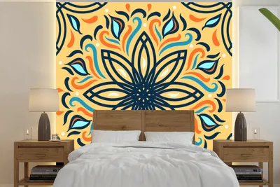Produktbild von MuchoWow® Fototapete für Wohnzimmer oder Schlafzimmer Wandtapete Vinyl Motivtapete Blume - Blätter - Schwarz - Gelb - 240x240 cm - Schlafzimmer-Tapete