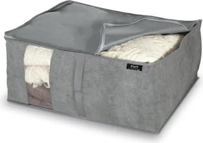Produktbild von Aufbewahrungstasche für Bettdecken Grau 55x45x25 cm mit Reißverschluss Atmungsaktiv Decken Bettwäsche Aufbewahrungsbox Organizer