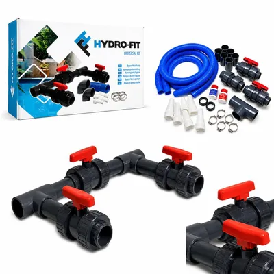 Obrázok produktu pre Súprava COIL Bypass pre bazénové tepelné čerpadlá, univerzálna súprava z PVC 50 mm s 3 guľovými ventilmi, lepidlom Griffon a čistiacim prostriedkom – na vlastnú montáž