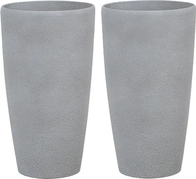 Obrázok produktu pre BELIANI Sada 2 kvetináčov sivá 31 x 31 x 58 cm vysoké kvetináče moderné minimalistické črepníky vonkajšie izbové doplnky