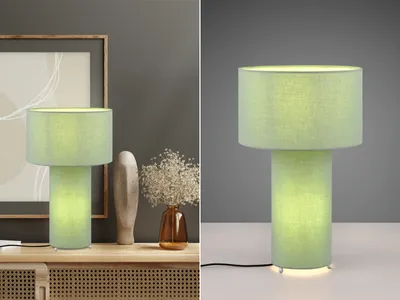 Produktbild von Große LED Tischleuchte Bauhaus Stil Stofflampe in Grün Nachttischleuchte 40cm