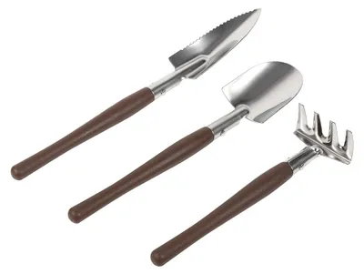 Produktbild von 3-teiliges Set aus Schaufel, Spaten und Harke – Mini-Gartengeräte für Kinder (mit Kunststoffgriff)