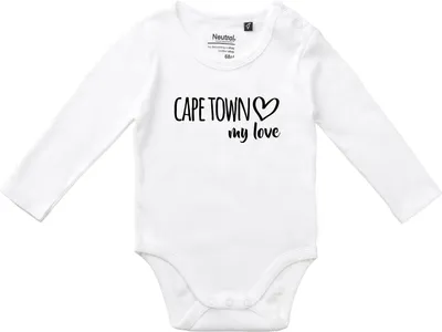 Produktbild von Huuraa Baby Body Cape Town my love 74 White  Baumwolle Fairtrade Langarmbody Geschenkidee