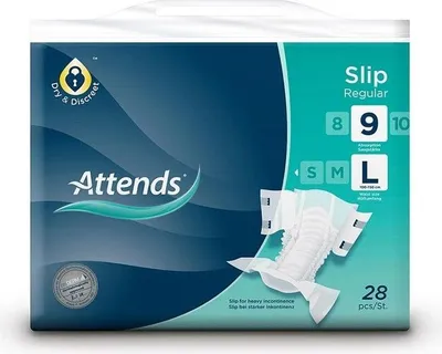 Produktbild von Attends Slip Regular 9 L, Gr. L, Saugleistung 2.805ml, 100-150cm Hüftumfang - 4x28 Stück