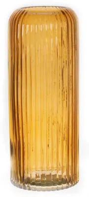 Produktbild von Bellatio Design Blumenvase - ockergelb - hellbraunes transparentes Glas - 10 x 25 cm - Vase