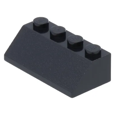 A single black LEGO brick with a sloped top and four studs.
