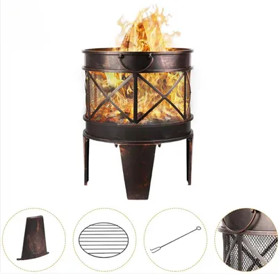 Produktbild von Feuerstelle 58x45cm – Tuinhaard für Garten & Terrasse – Outdoor Feuerstelle – Mit Dreibein, Vuurhaak & Kohlenrost – Antike Rostoptik