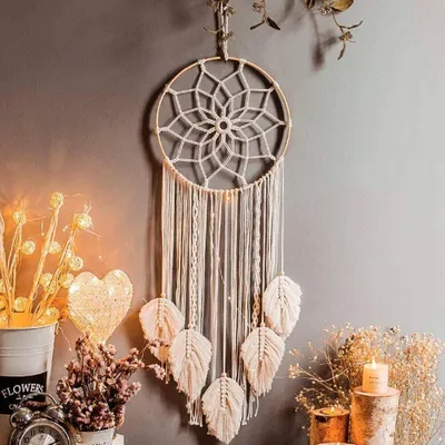 Image de Décoration murale faite à la main - Tapis mural en macramé - Tapis mural bohème - Décoration murale pour chambre - Décoration murale pour salon - 100% coton