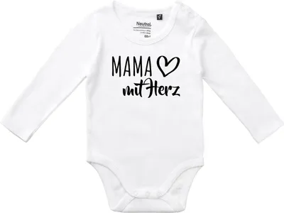 Produktbild von Huuraa Baby Body Mama mit Herz 68 White  Baumwolle Fairtrade Langarmbody Geschenkidee