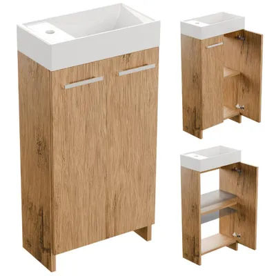 Obrázek produktu pro Umyvadlo s podstavcem 81x40x22 Skříňka pod umyvadlo – umyvadlo – Umyvadlo s podstavcem do koupelny Lancelot-dub, malá skříňka