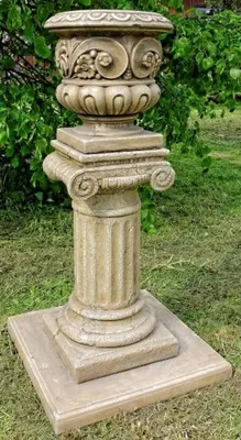 Obrázok produktu pre Casa Padrino Barokový kvetináč so stĺpikom sivý Ø 39 x v. 110 cm - Nádherný kvetináč so záhradným stĺpikom v barokovom štýle - Barokové záhradné dekorácie