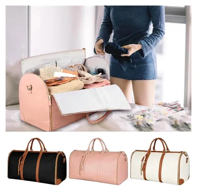 Produktbild von Große Kapazität Carry On Garment Bag Kunstleder Duffle Bag für Frauen Wasserdicht Kleidersäcke für Reisen mit Schuhbeutel 2 in 1 Hängenden Faltbaren Koffer Anzug Reisetaschen (Pink)