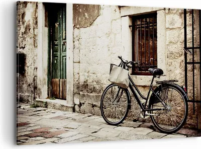 Produktbild von Bild auf Leinwand - Leinwandbild - Straße Fahrrad Stadt Ruinen - 120x80cm - Wand Bild - Wanddeko - Leinwanddruck - Bilder - Kunstdruck - Wanddekoration - Leinwand bilder - Wandkunst - AA120x80-2667