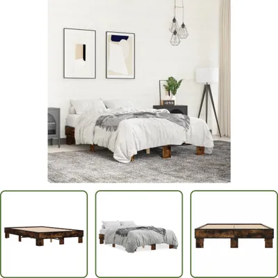 Produktbild von The Living Store Bettgestell Räuchereiche 140x200 cm Holzwerkstoff und Metall